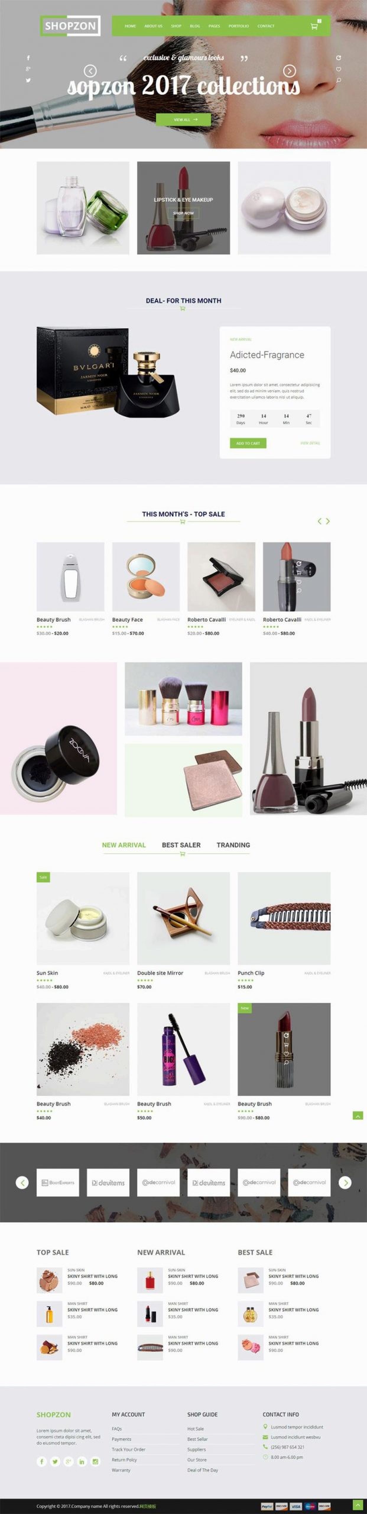 图片[1]-绿色大情景的化装品网上购物商城模板html整站-零度空间