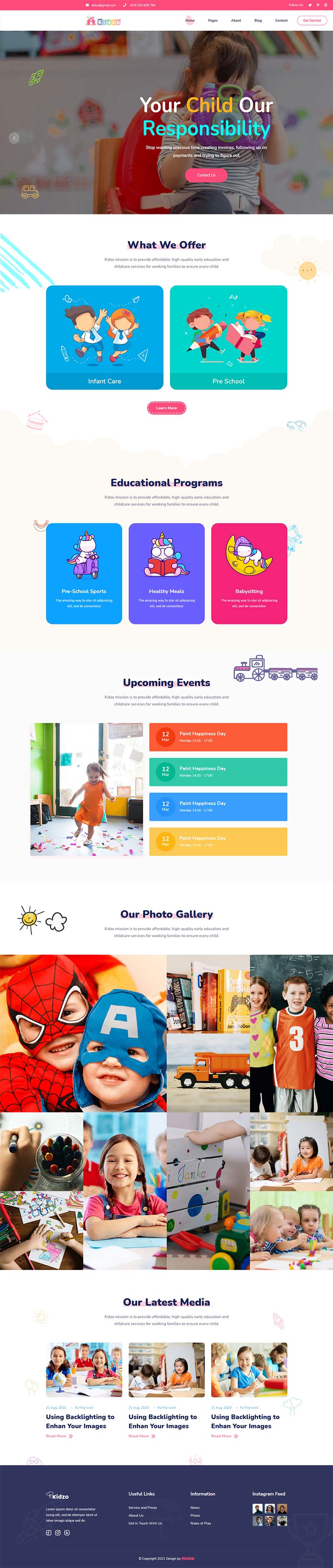 图片[1]-相应式粉色卡通的孩子教育机构网站HTML5模板-零度空间