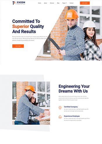 橙色相应式修建工程类企业网站模板-零度空间